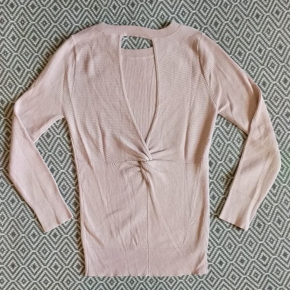 Express Crew Neck Keyhole Back Ribbed Pink Sweater